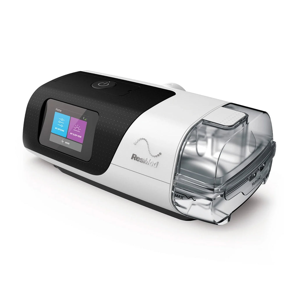 Vista lateral del CPAP Automático ResMed AirSense 11 con diseño moderno y compacto