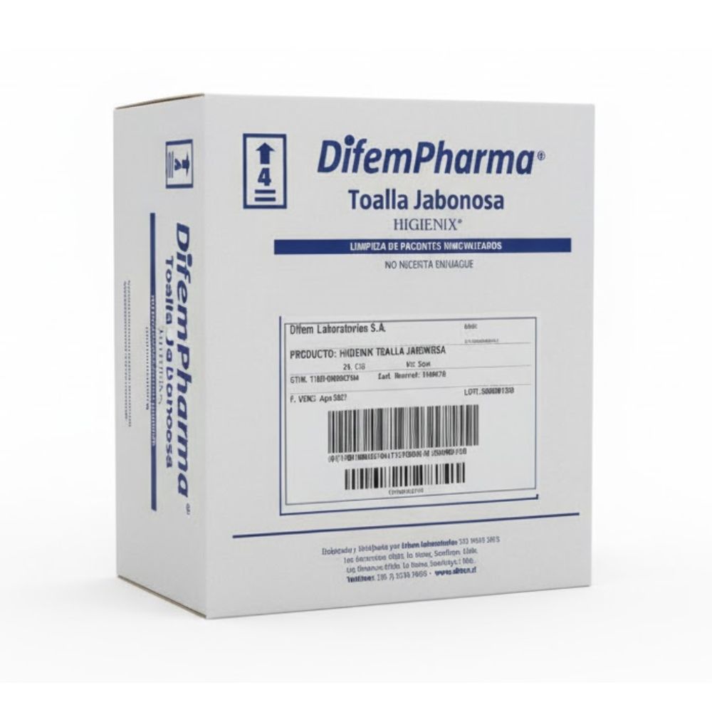 Caja 24 sobres toallas jabonosas Higienix DifemPharma — 48 toallas baño en seco domicilio y clínica