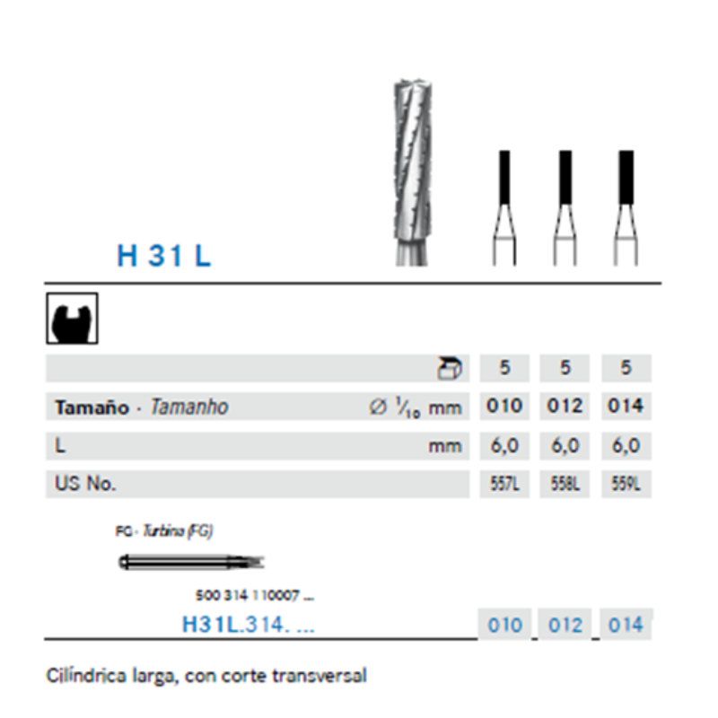 Fresa Carbide Cilíndrica Larga Con Corte Transversal