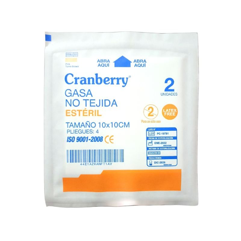 Gasa no tejida estéril Cranberry 10x10 cm — textura nonwoven baja adherencia curación heridas