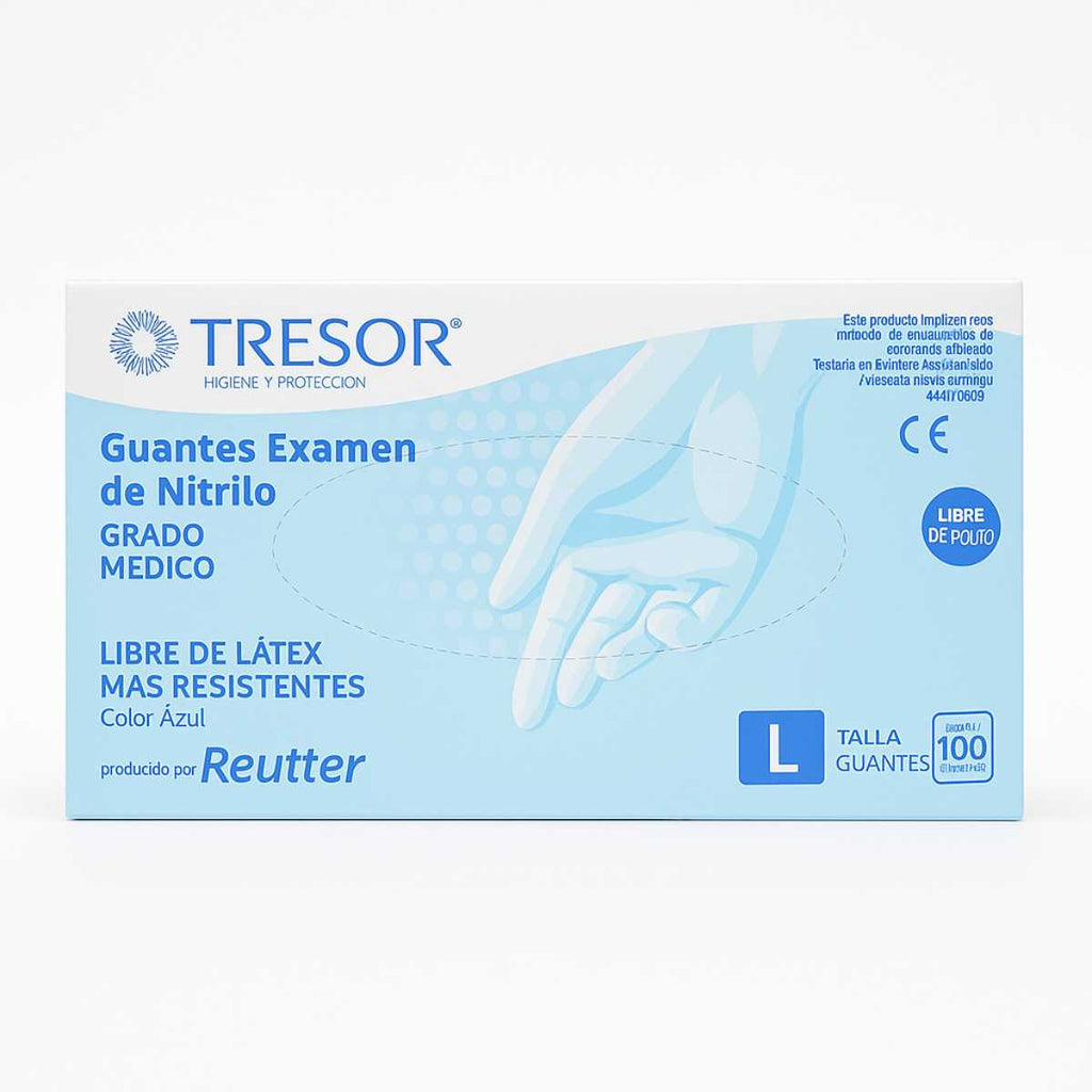 Caja individual de guantes de nitrilo azul Tresor 100 unidades grado médico certificado