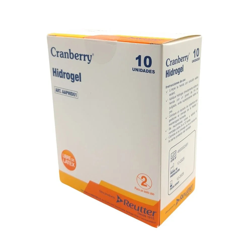 Hidrogel Cranberry 15 g envase en caja producto para tratamiento de heridas