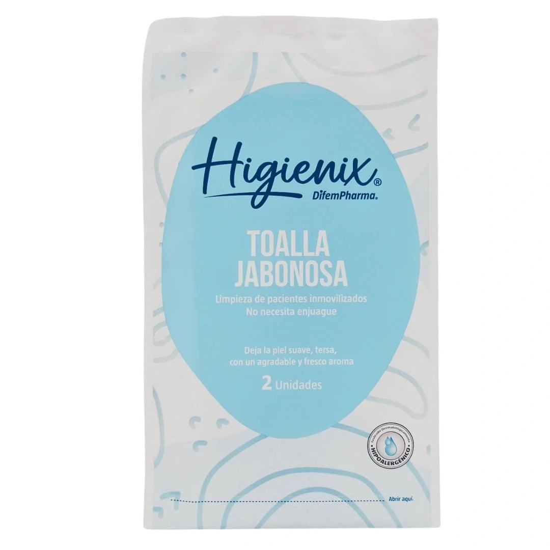 Toallas jabonosas sin enjuague Higienix Pack 24 sobres — baño en seco pacientes postrados DifemPharma