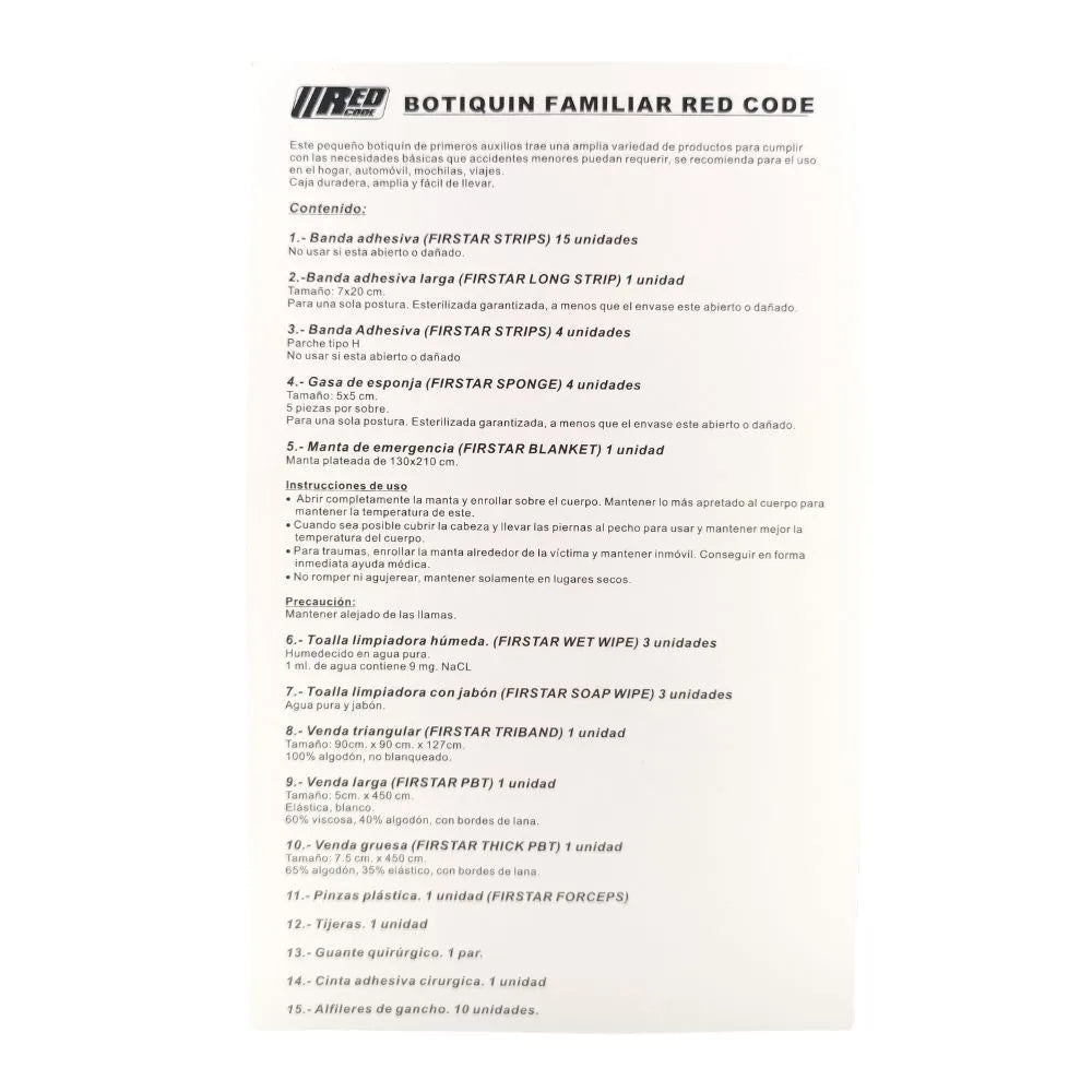 Instructivo y listado de insumos del botiquín Red Code IRP