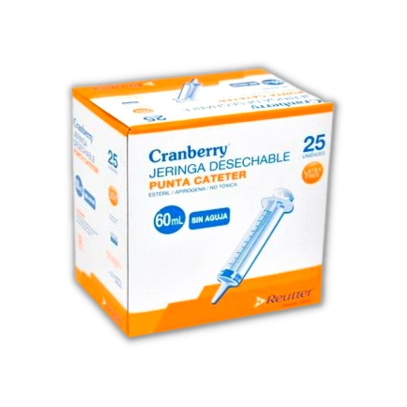 Jeringa 60 ml Alimentación Punta Catéter Cranberry Nutrición Enteral Sondas Gástricas Cuidados Domiciliarios Estéril Caja 25