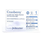 Llave de 3 pasos Cranberry con rotación 360°, envase frontal estéril