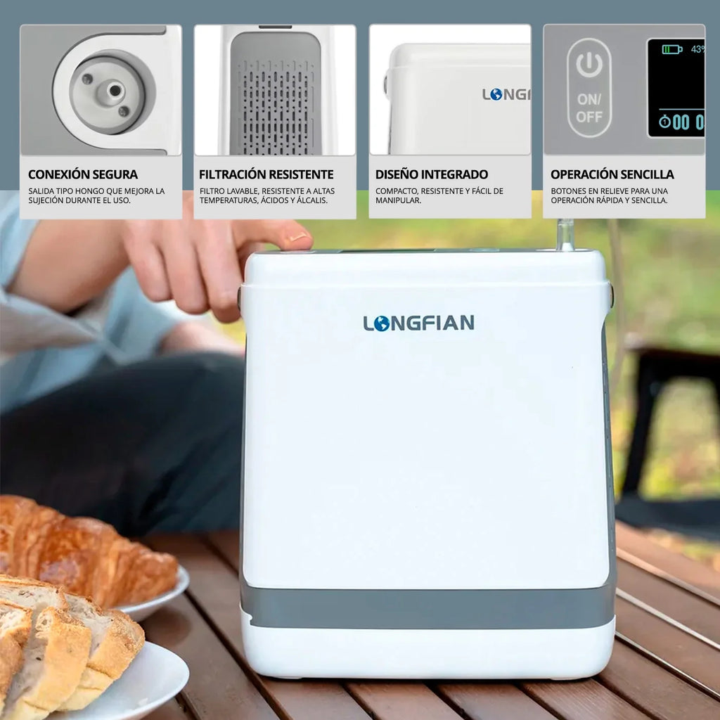 Longfian JAY1000P con 5 niveles de flujo pulsado para oxigenoterapia portátil