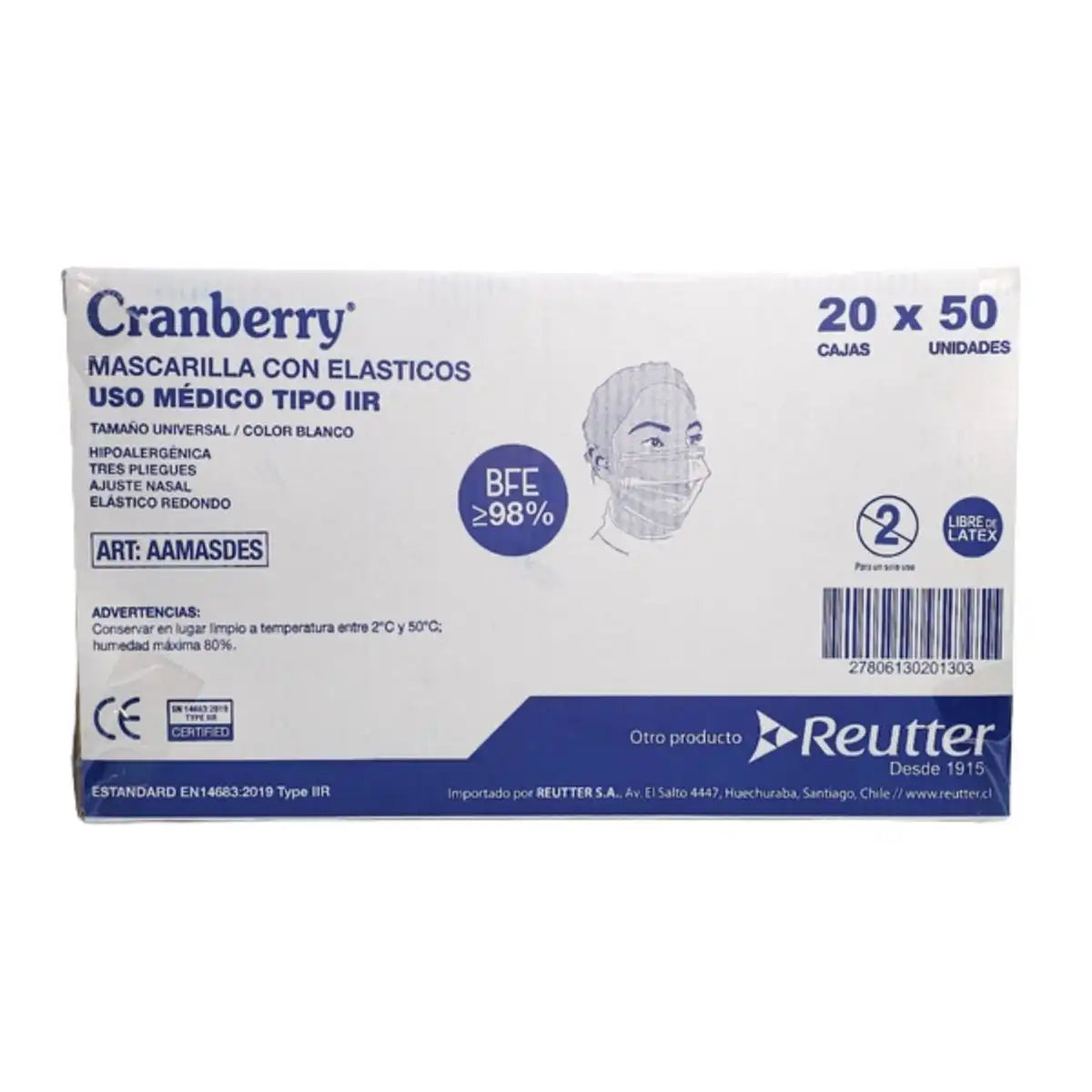 Embalaje mayorista 20 cajas mascarillas quirúrgicas Cranberry Tipo IIR — 1.000 unidades desechables al por mayor
