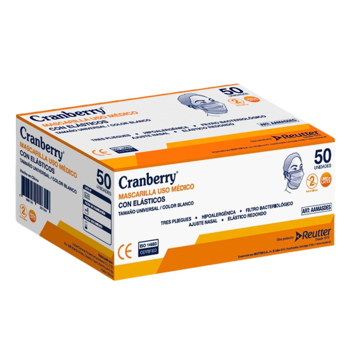 Mascarillas médicas certificadas Cranberry triple capa — protección profesional clínica Santiago