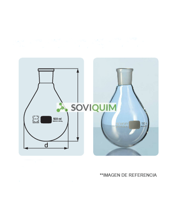 Matraz balon p/rotavapor 500 ml. esmerilado esferico hembra 35