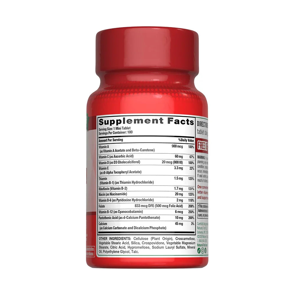 Tabla nutricional Multivitamínico One Daily - Vitaminas A C D E B complejo Calcio High Potency 100 porciones