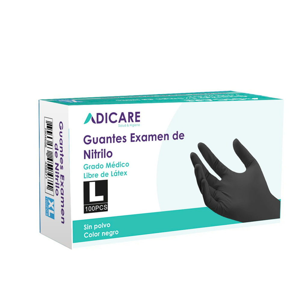 Guantes de Nitrilo Adicare Examinación sin Polvo Talla L 100 Unidades Negro - Imagen 1