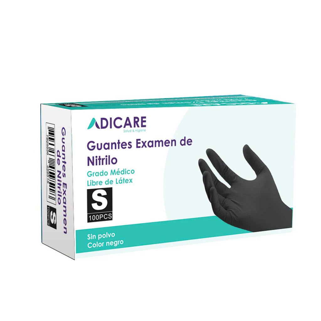 Guantes de Nitrilo Adicare Examinación sin Polvo Talla S 100 Unidades Negro - Imagen 1