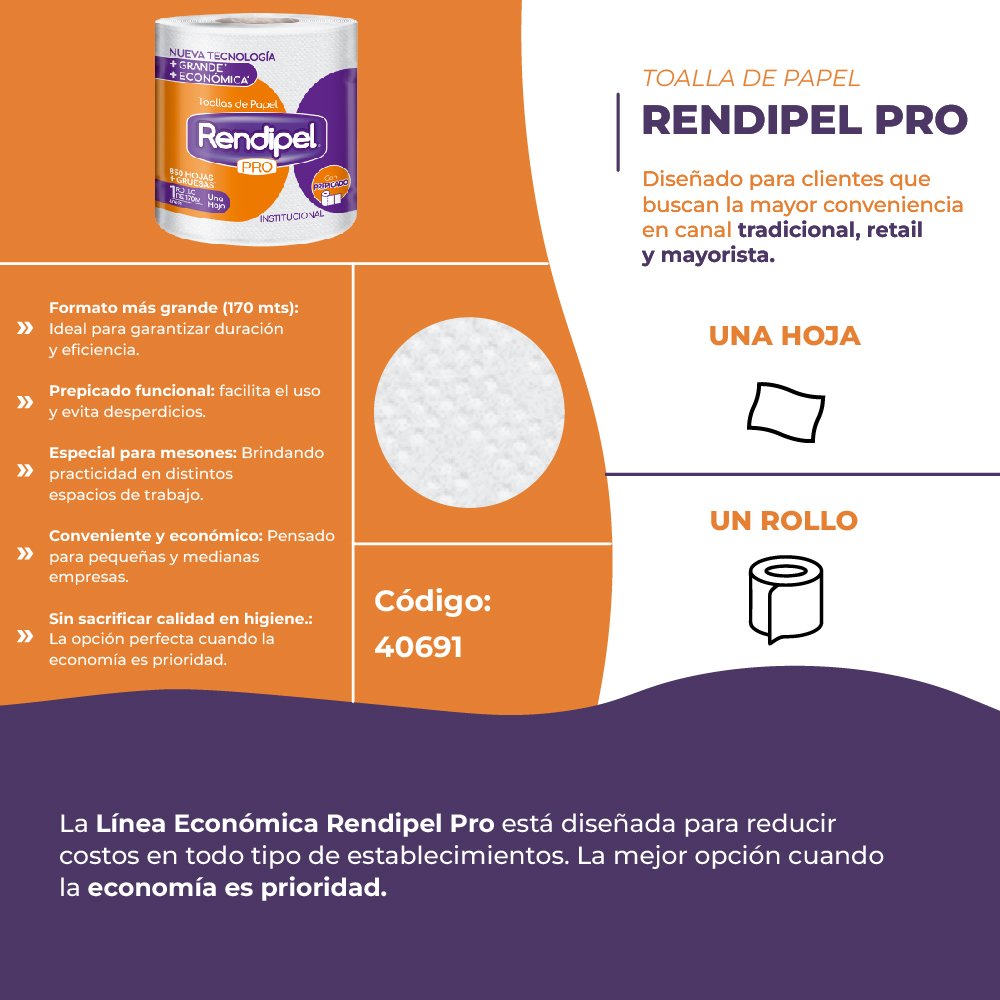 Toalla de Papel Rendipel Pro 1 Rollo 170 M - Imagen 3