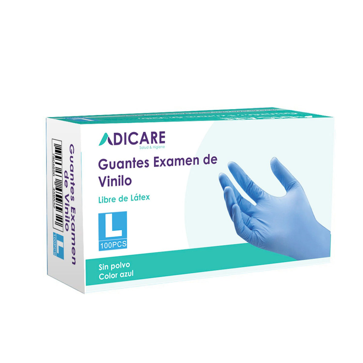 Guantes de Vinilo Adicare Examinación sin Polvo Talla L 100 Unidades Azul - Imagen 1