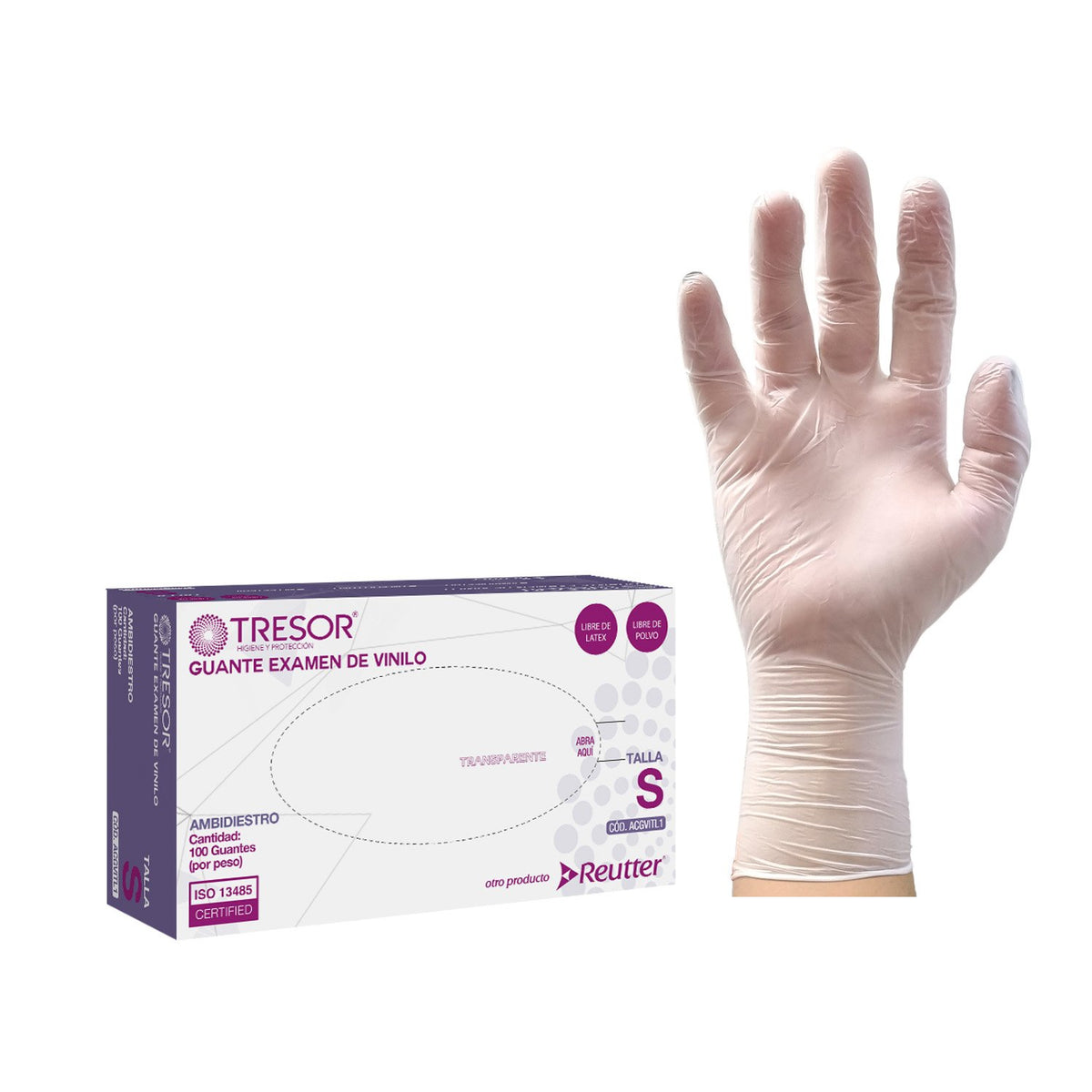Guantes de Vinilo Tresor Examinación Sin Polvo Talla S Transparente 100 Unidades - Imagen 1