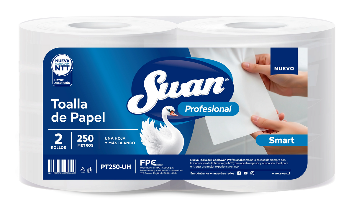 Toalla de Papel Swan Profesional Smart 2 Rollos 250 m Hoja Simple - Imagen 1