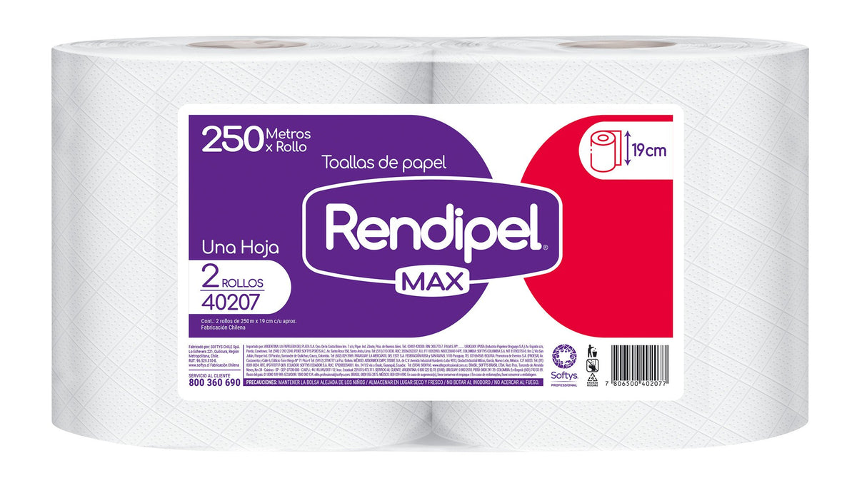 Toalla de Papel Rendipel Max 2 Rollos 250 m Hoja Simple - Imagen 1