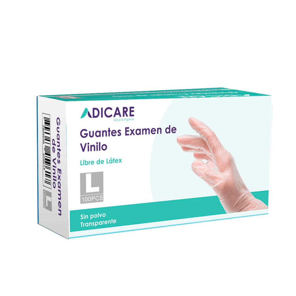 Guantes de Vinilo Adicare Examinación Sin Polvo Talla L 100 Unidades Transparente - Imagen 1