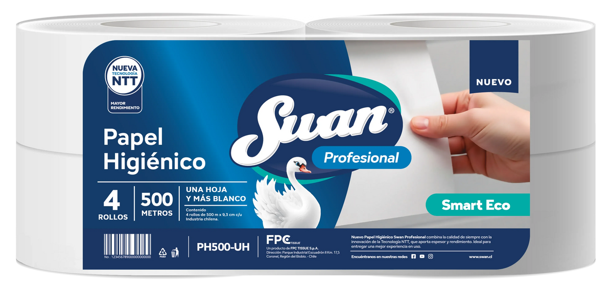 Papel Higiénico Swan Profesional Smart Eco Hoja Simple 4 Rollos 500 m - Imagen 1