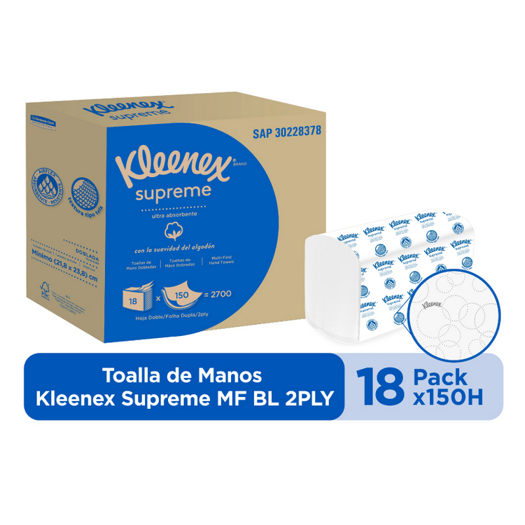 Toalla de Papel Kleenex Interfoliada Supreme 150 Unidades Doble Hoja - Imagen 2