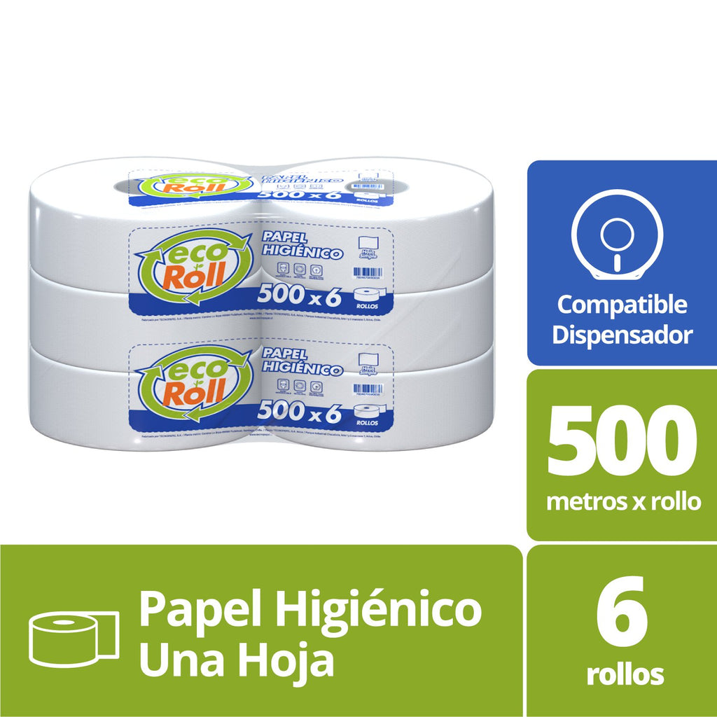 Papel Higiénico Ecoroll Hoja Simple 6 Rollos 500 m - Imagen 2