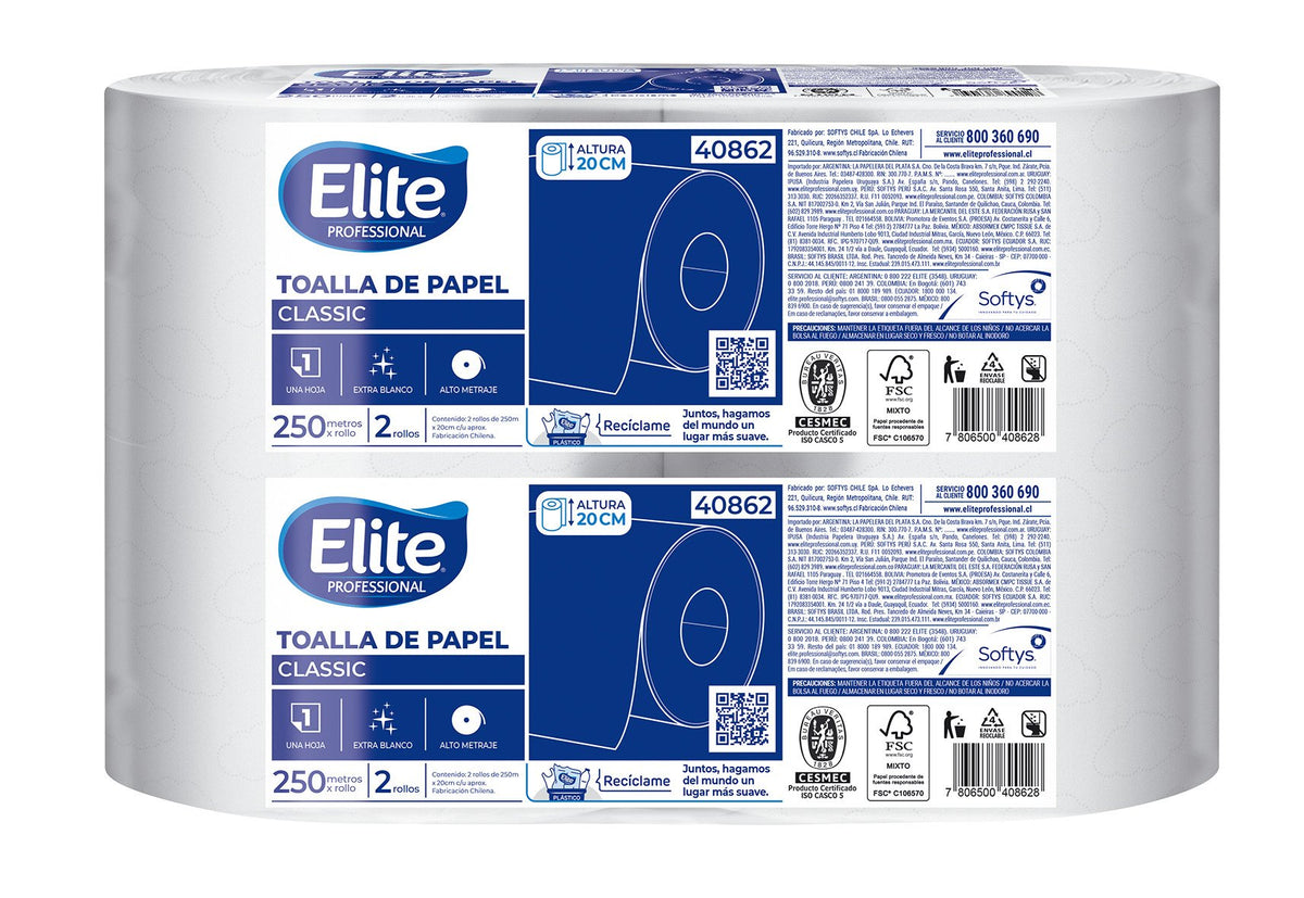 Toalla de Papel Elite Económico 2 Rollos 250 m Hoja Simple - Imagen 1