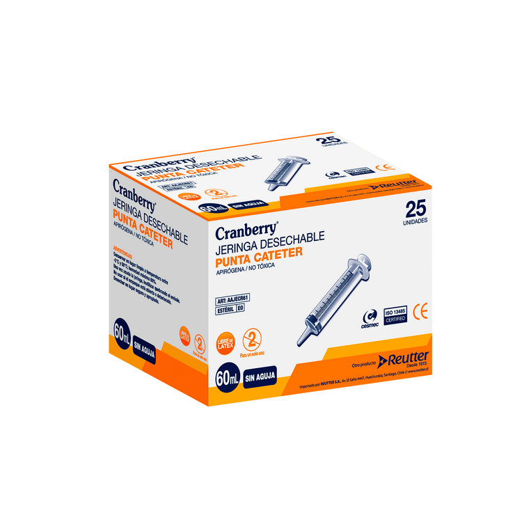 Jeringa Sin Aguja Cranberry Punta Catéter 60 ml 25 Unidades - Imagen 2