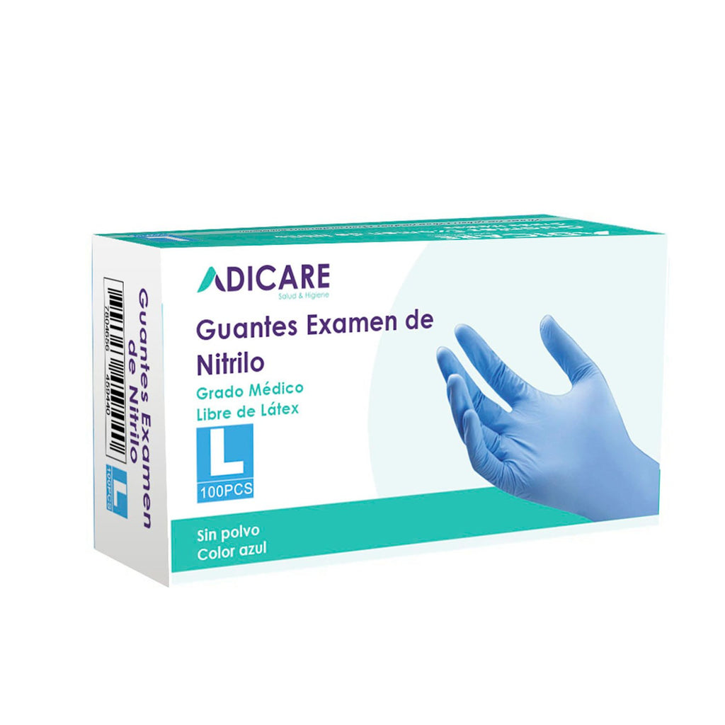 Guantes de Nitrilo Adicare Examinación sin Polvo Talla L 100 Unidades Azul - Imagen 1