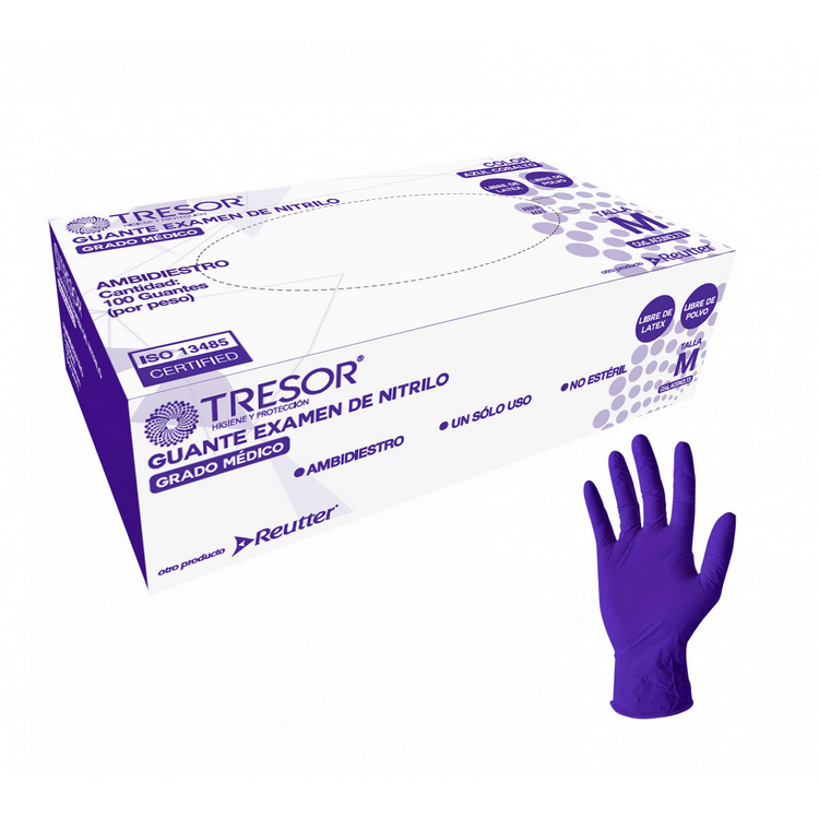 Guantes de Nitrilo Tresor Examinación Sin Polvo Talla M 100 Unidades - Imagen 1