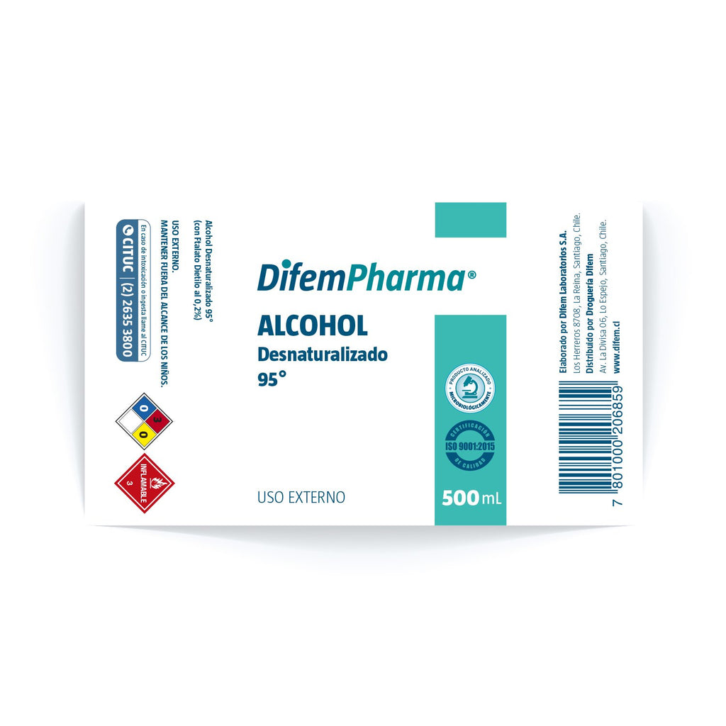 Alcohol Difem Pharma Desnaturalizado 95% 500 ml - Imagen 2