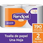 Toalla de Papel Rendipel Pro 2 Rollos 190 m Hoja Simple - Imagen 2