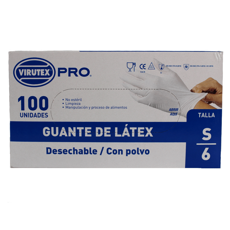 Guantes de Látex Virutex Pro Examinación Con Polvo Talla S Blanco 100 Unidades - Imagen 1