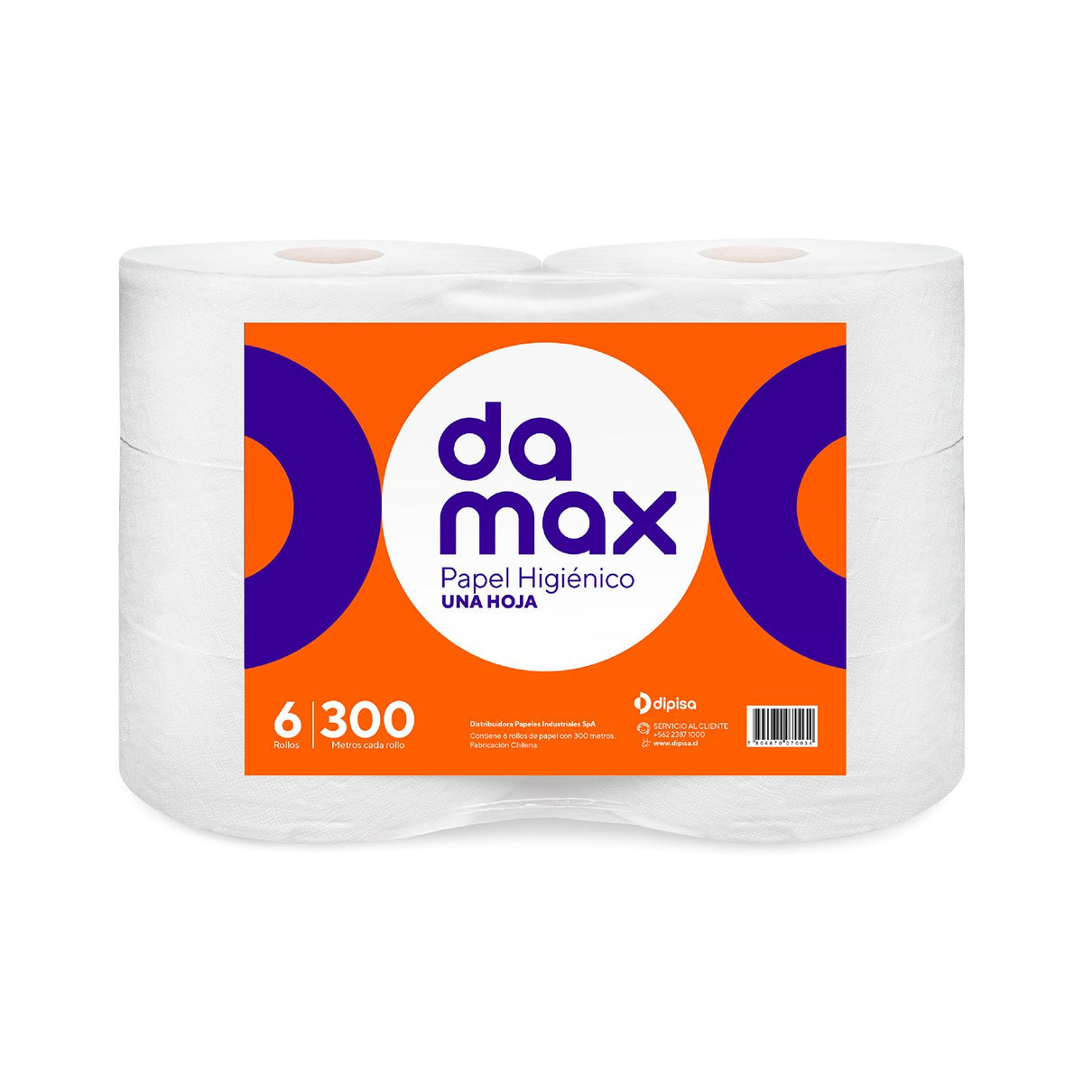 Papel Higiénico Damax Hoja Simple 6 Rollos 300 m - Imagen 1
