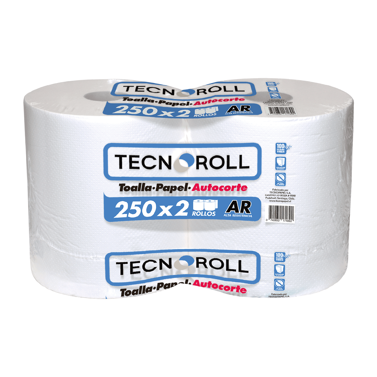 Toalla de Papel Tecnoroll Autocorte 2 Rollos 250 m Hoja Simple - Imagen 1