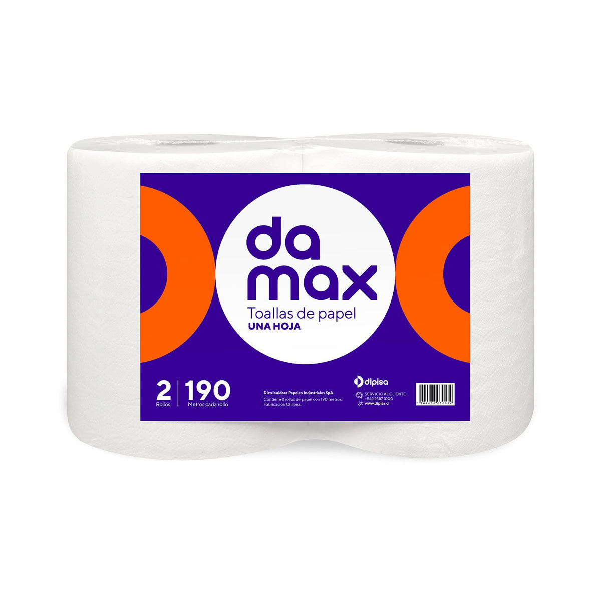 Toalla de Papel Damax 2 Rollos 190 m Hoja Simple - Imagen 1