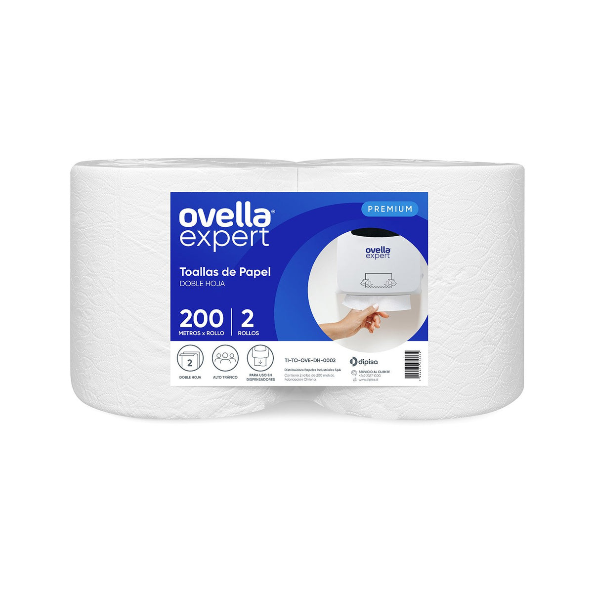 Toalla de Papel Ovella Premium 2 Rollos 200 m Doble Hoja - Imagen 1