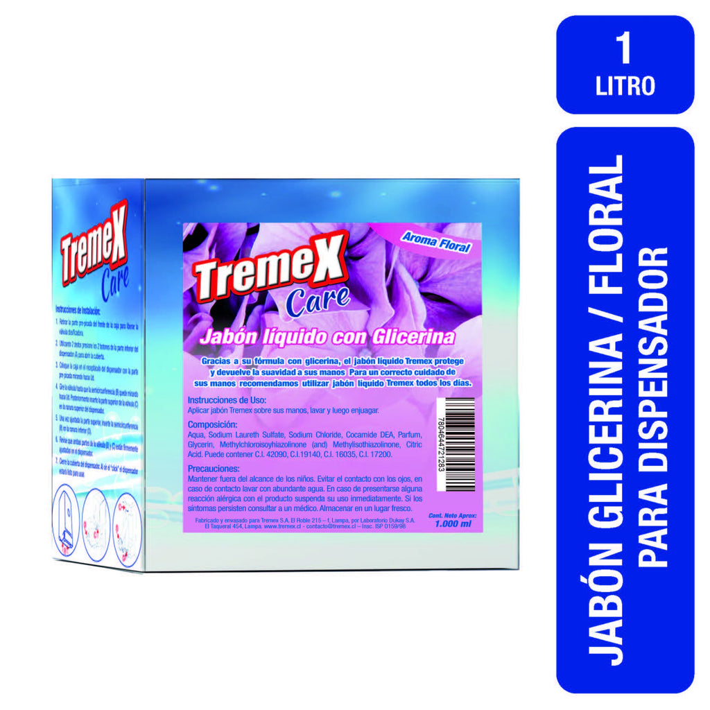 Jabón Líquido para Dispensador Tremex Care Floral con glicerina 1 L - Imagen 2