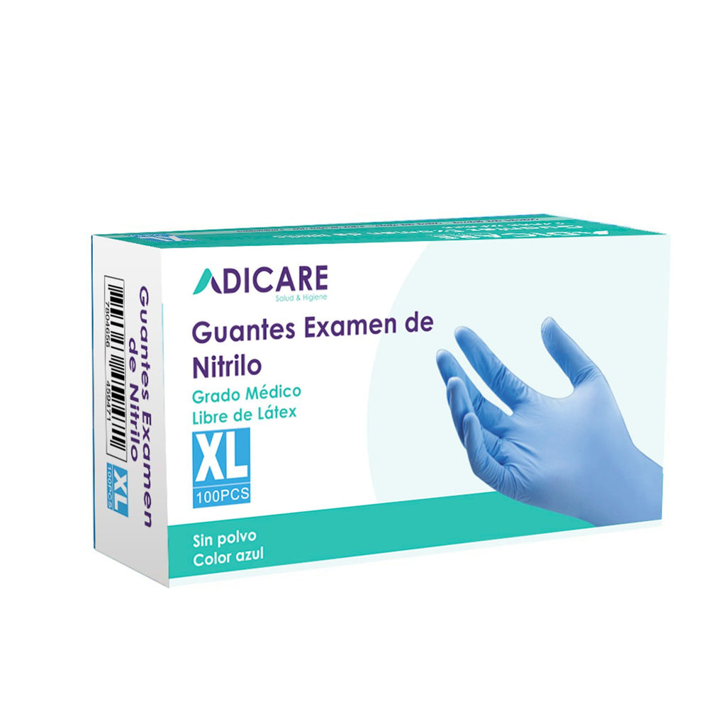 Guantes de Nitrilo Adicare Examinación sin Polvo Talla XL 100 Unidades Azul - Imagen 1