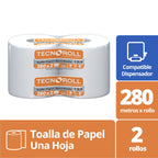 Toalla de Papel Tecnoroll Jumbo 2 Rollos 280 m Hoja Simple - Imagen 2