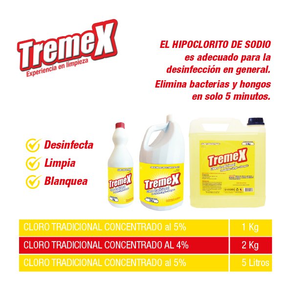 Cloro Tremex Tradicional Concentrado 5% Hipoclorito de Sodio 5 L - Imagen 2