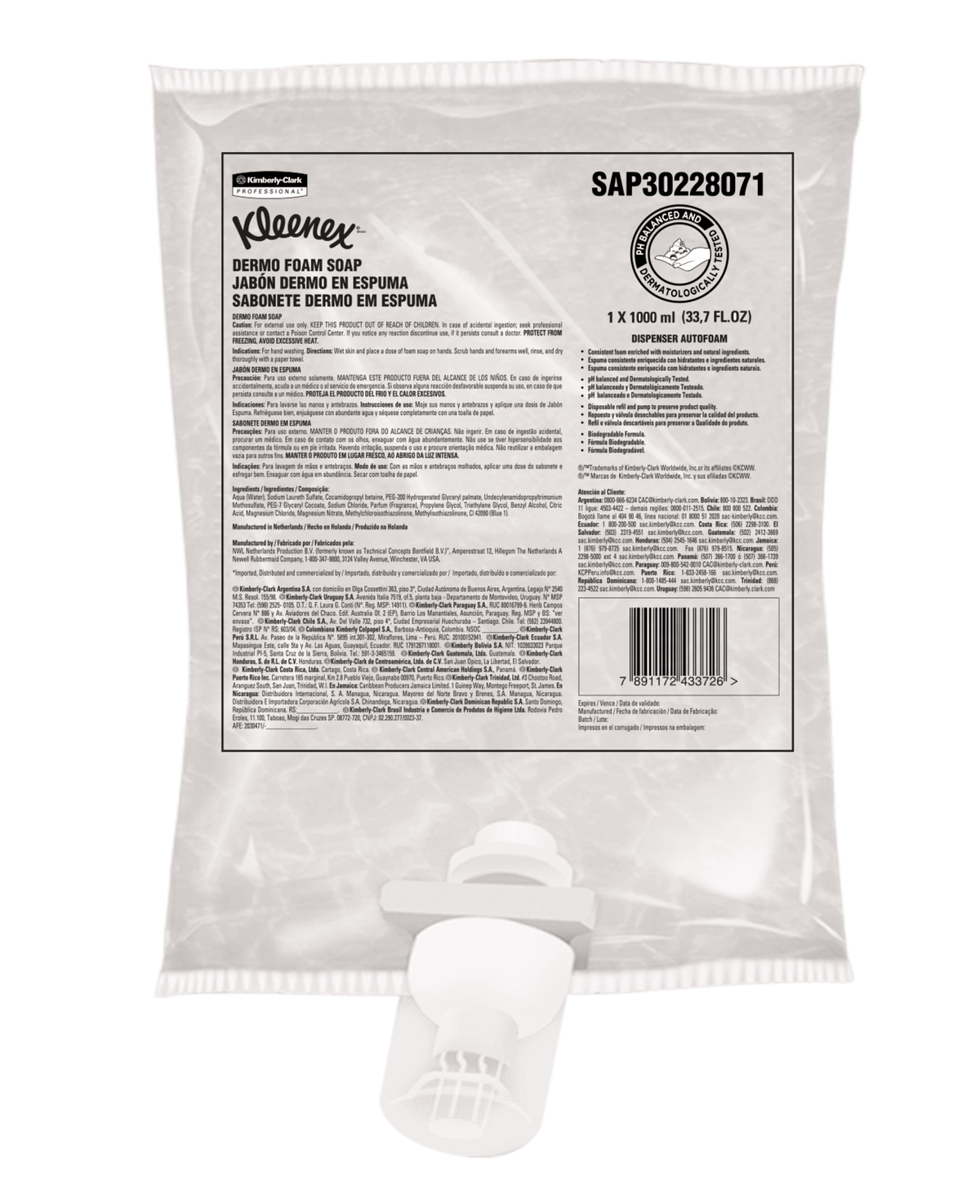 Jabón Kleenex Dermo en Espuma Automático 1 l - Imagen 1