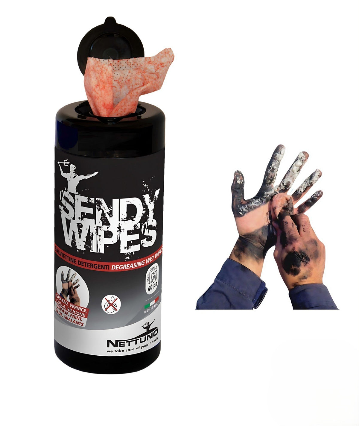 Toallas Desengrasantes Nettuno SendyWipes sin Uso de Agua 40 Unidades - Imagen 1