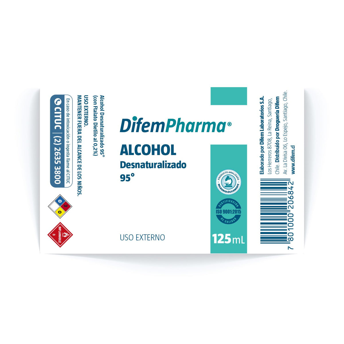 Alcohol Difem Pharma Desnaturalizado 95% 250 ml - Imagen 2