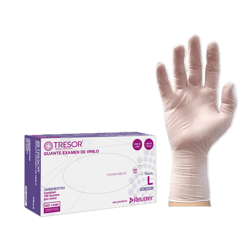 Guantes de Vinilo Tresor Examinación Sin Polvo Talla L Transparente 100 Unidades - Imagen 1