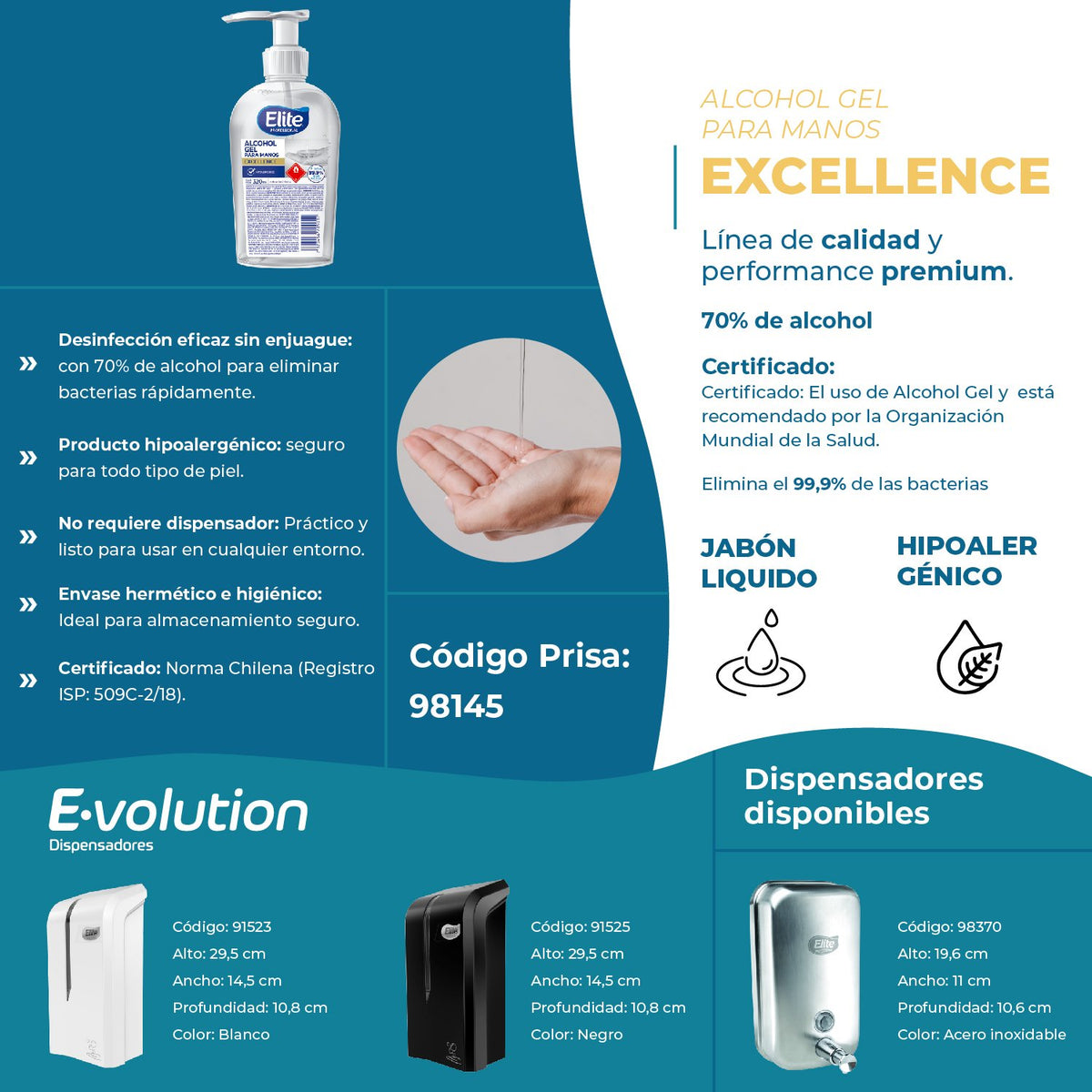 Alcohol Gel Elite 320 ml - Imagen 2