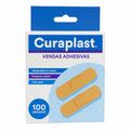 parche curita en caja de 100 unidades color piel y forma rectangular. marca curaplast de difempharma