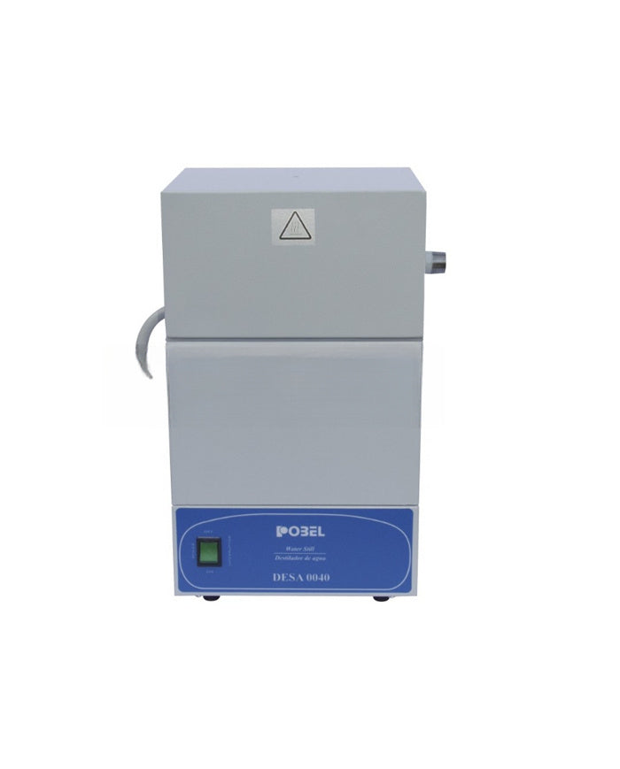 Destilador De Agua Acero Inoxidable, Producción 8 L/H Pobel Con Camisa Termostática Acabada En Pintura Epoxy. Sistema Controlador De Temperatura Y Mecanismo Por Flotación Automático.