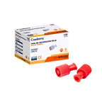 Caja 100 tapas obturación luer lock roja Cranberry — insumo endovenoso estéril