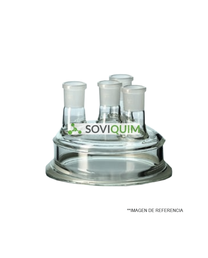 Tapa reactor DN 150. 4 bocas. Central NS 29/32. Laterales 3 x NS 29/32 Paralelo